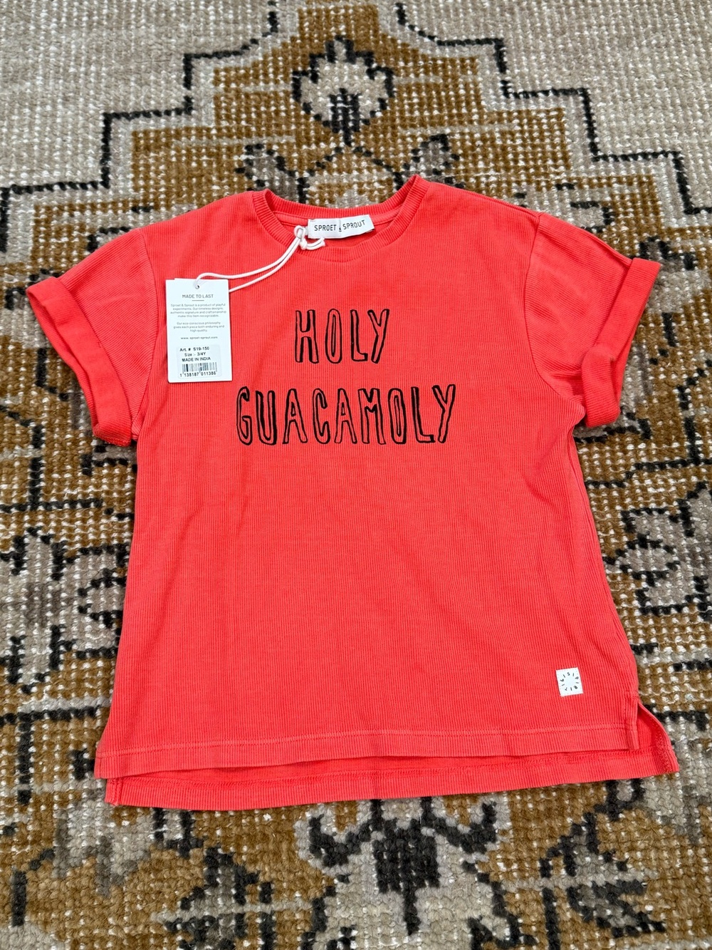 Kids Short Sleeve “Holy Gaucamole” Coral Tee - Classic Crew Neck